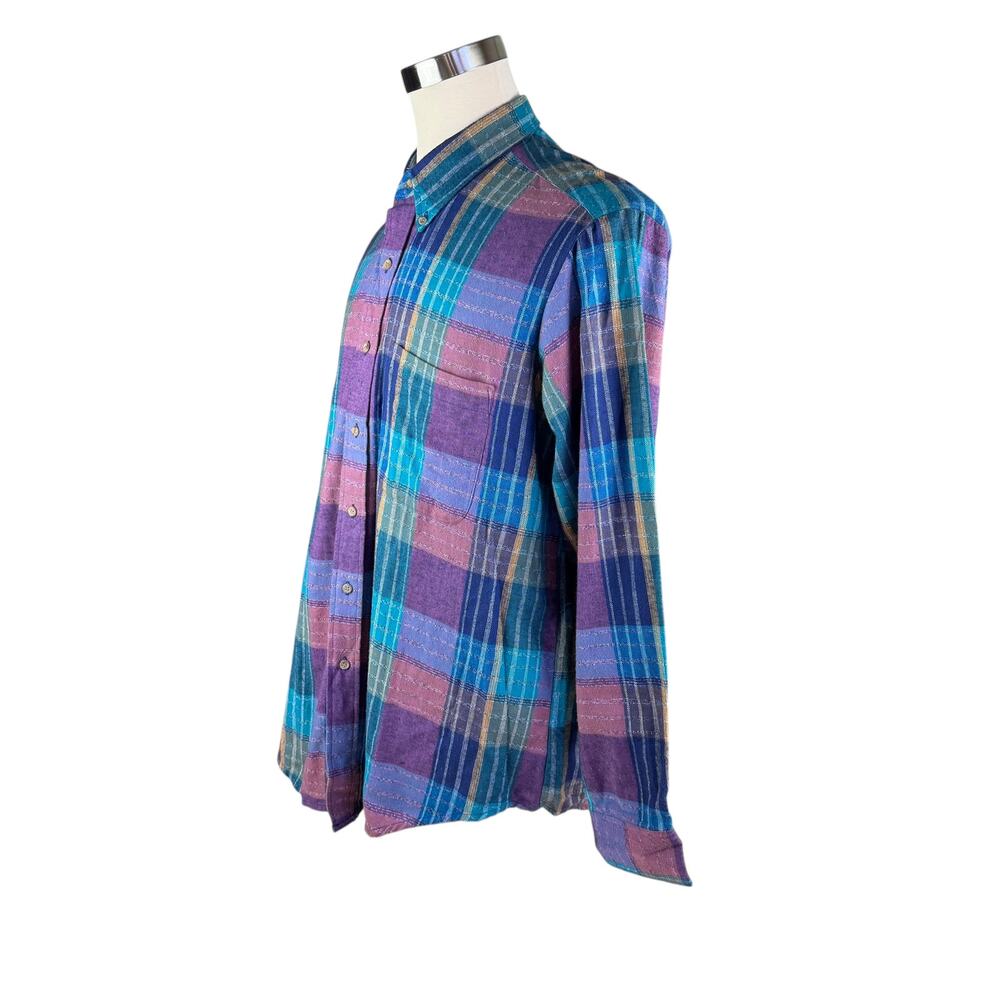 Bay Area Traders Men's L Plaid Flannel Shirt, Multicolor Button Down 100% Cotton - Picture 3 of 7